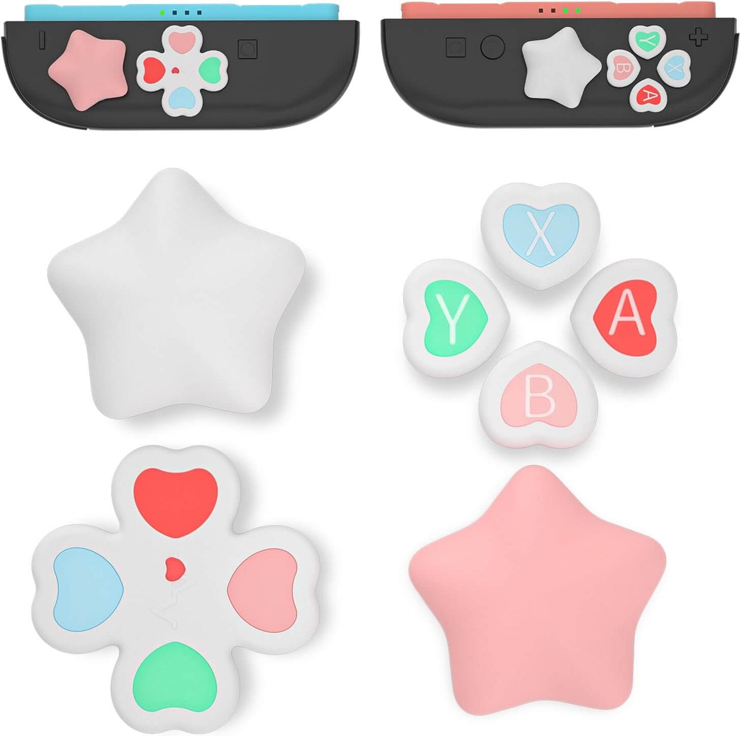 Switch 2 Button Caps and Joystick Stickers Set – Soft Non-Slip Switch 2 Thumb Grips for Enhanced Control, Cute Eco-Friendly Button Covers