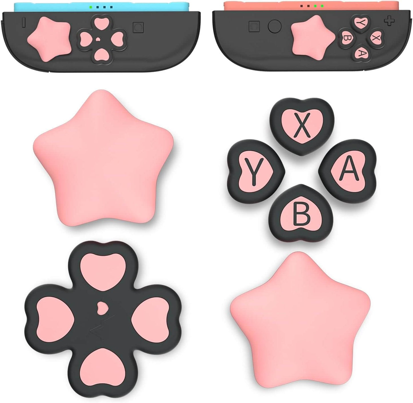 Switch 2 Button Caps and Joystick Stickers Set – Soft Non-Slip Switch 2 Thumb Grips for Enhanced Control, Cute Eco-Friendly Button Covers