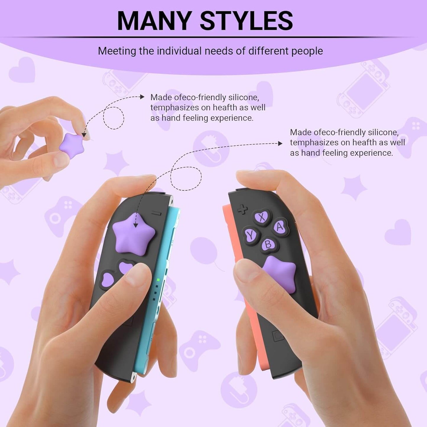 Switch 2 Button Caps and Joystick Stickers Set – Soft Non-Slip Switch 2 Thumb Grips for Enhanced Control, Cute Eco-Friendly Button Covers