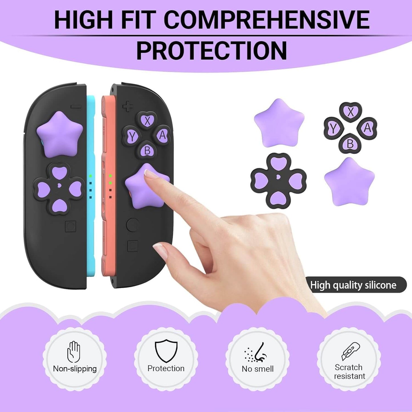 Switch 2 Button Caps and Joystick Stickers Set – Soft Non-Slip Switch 2 Thumb Grips for Enhanced Control, Cute Eco-Friendly Button Covers