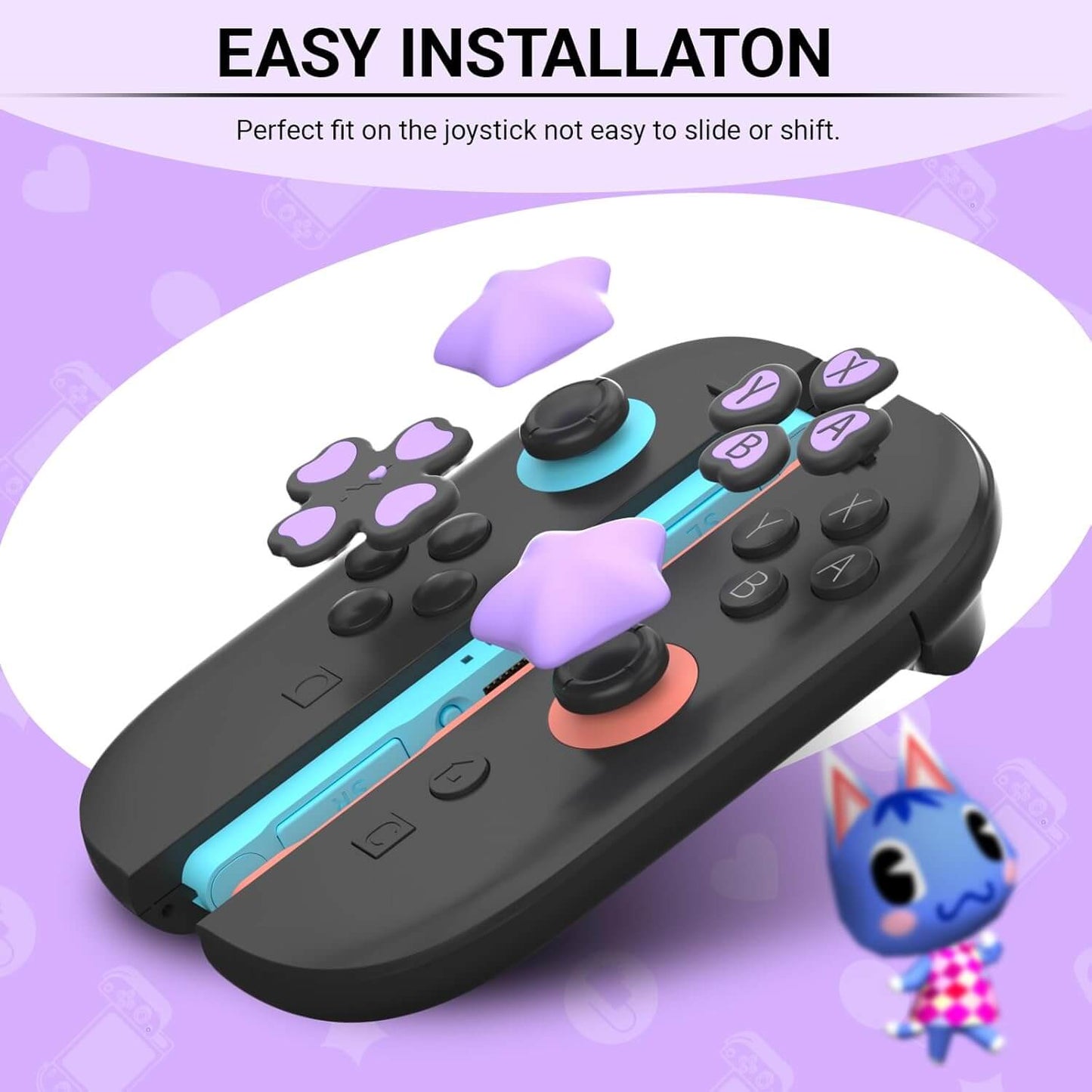 Switch 2 Button Caps and Joystick Stickers Set – Soft Non-Slip Switch 2 Thumb Grips for Enhanced Control, Cute Eco-Friendly Button Covers