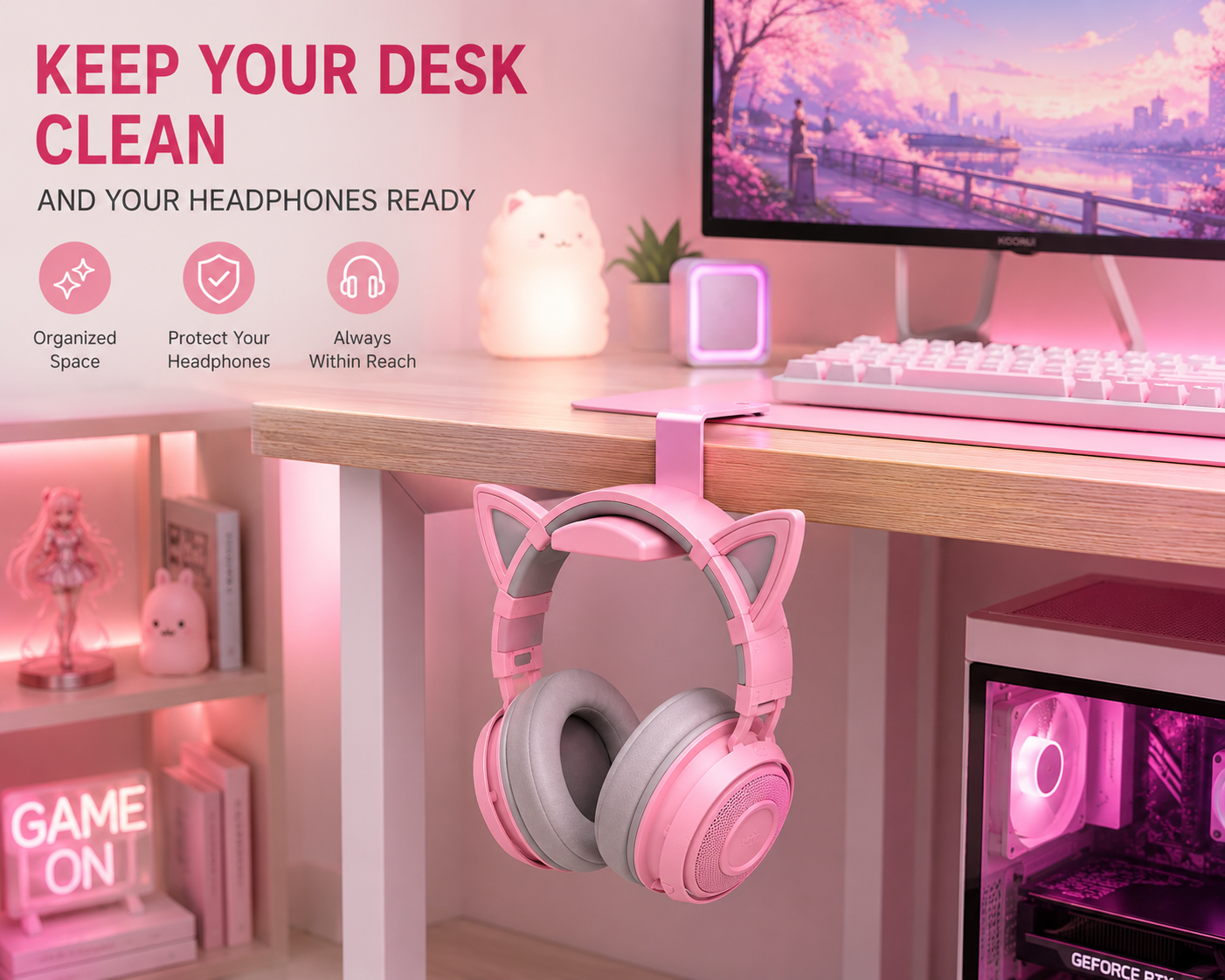 Pink Headphone Hanger with Soft Silicone Pad