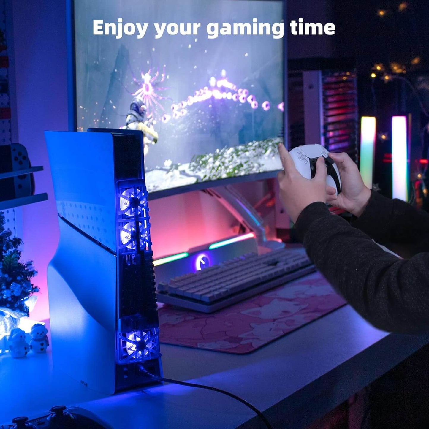 NANANINO PS5 Slim Cooling Fans, Cooling Fan for PlayStation 5 Slim Disc Edition/Digital Edition with RGB Lighting and USB 3.0 Port(NOT for PS5 Pro)
