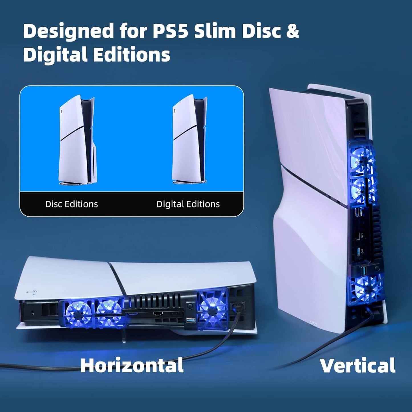 NANANINO PS5 Slim Cooling Fans, Cooling Fan for PlayStation 5 Slim Disc Edition/Digital Edition with RGB Lighting and USB 3.0 Port(NOT for PS5 Pro)