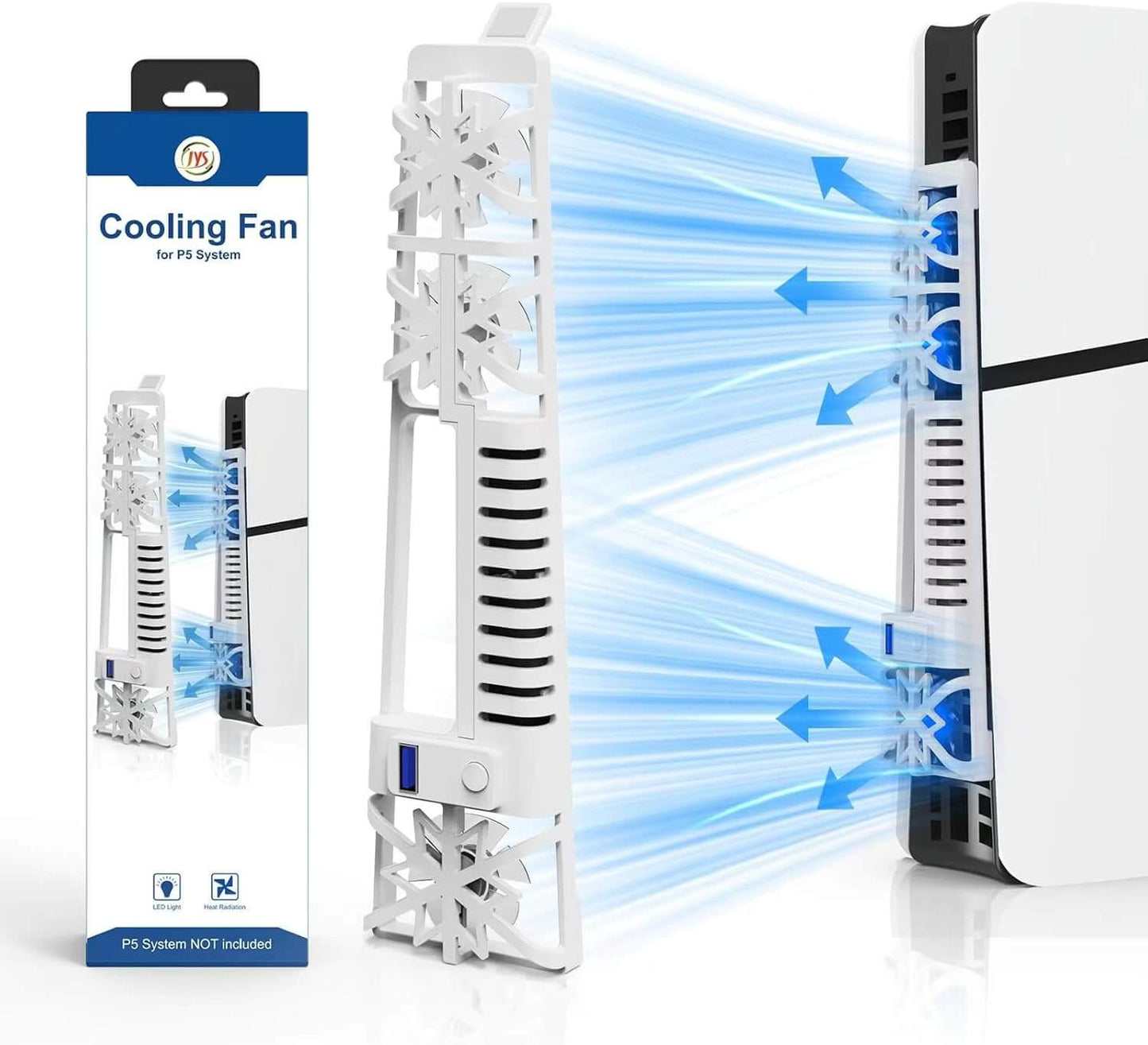 NANANINO Cooling Fan for PS5 Slim Console, Cooler Accessories with 3 High-Speed Fans, Quiet Cooling System with LED Light and USB 3.0 Port for PS5 Slim Digital & Discs Edition - White(NOT for PS5 Pro)