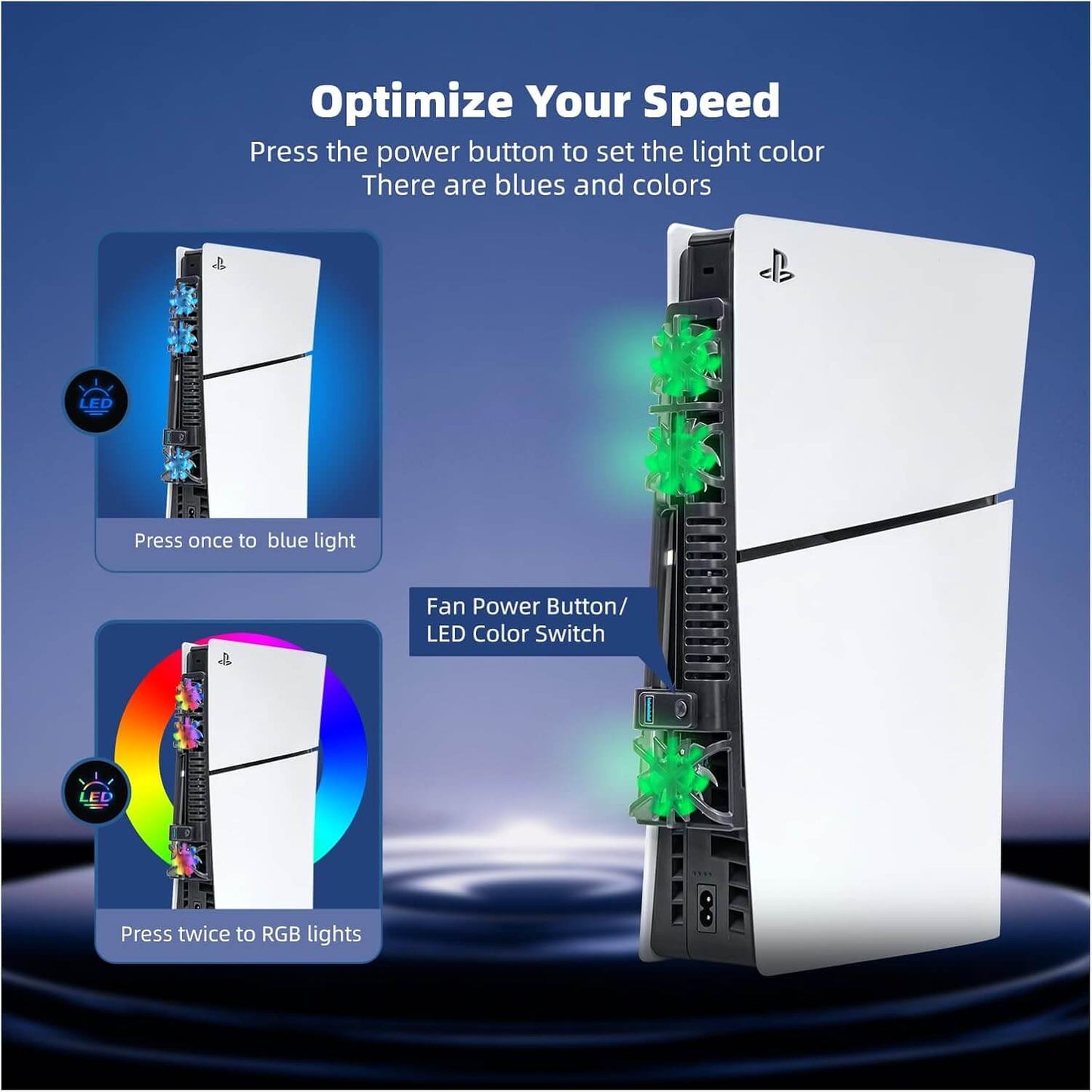 NANANINO PS5 Slim Cooling Fans, Cooling Fan for PlayStation 5 Slim Disc Edition/Digital Edition with RGB Lighting and USB 3.0 Port(NOT for PS5 Pro)