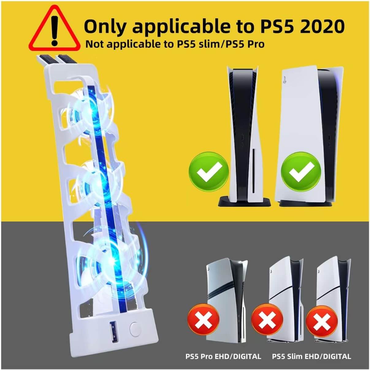 Upgraded PS5 Cooling Fan with LED Light and USB Port - Quiet Fan for PS5 Accessories - Suitable for Sony PS5 Digital/Disc Edition - White (NOT for PS5 Slim/PS5 Pro)