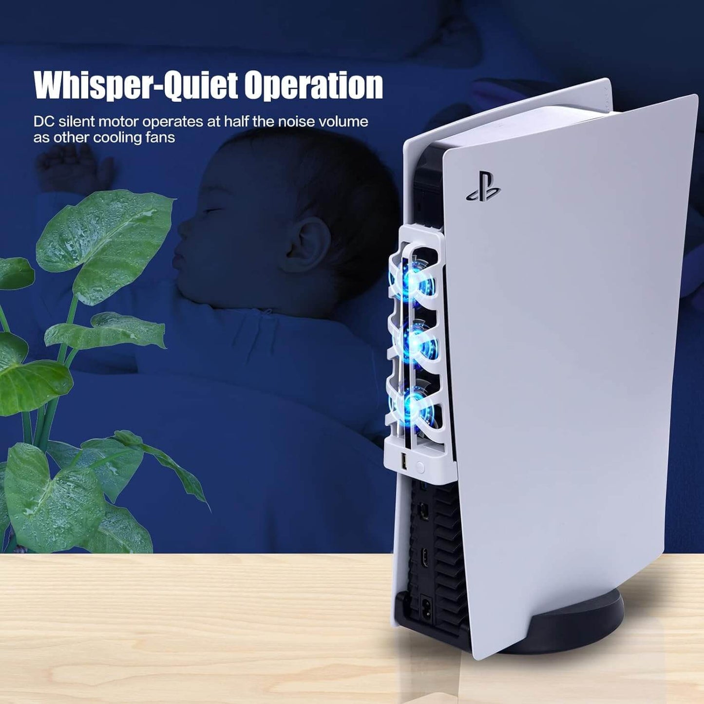 Upgraded PS5 Cooling Fan with LED Light and USB Port - Quiet Fan for PS5 Accessories - Suitable for Sony PS5 Digital/Disc Edition - White (NOT for PS5 Slim/PS5 Pro)
