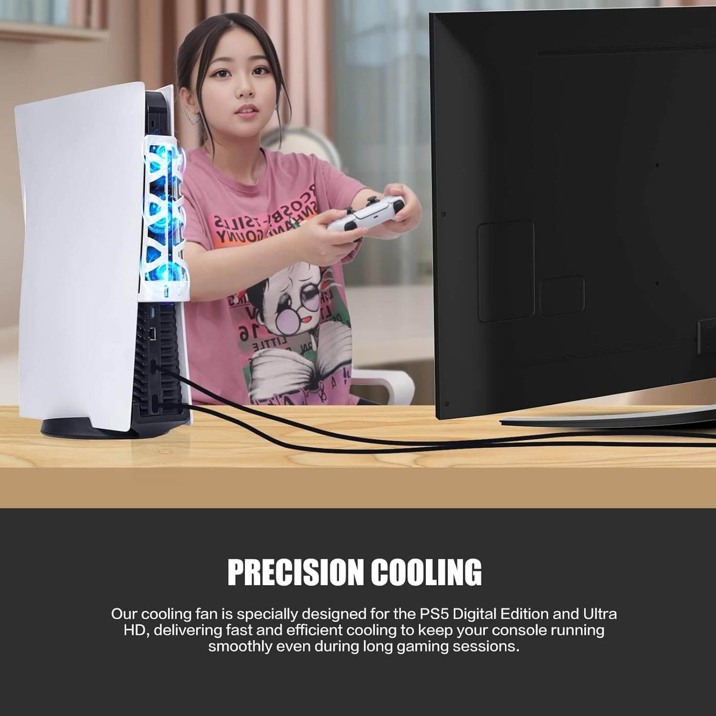 Upgraded PS5 Cooling Fan with LED Light and USB Port - Quiet Fan for PS5 Accessories - Suitable for Sony PS5 Digital/Disc Edition - White (NOT for PS5 Slim/PS5 Pro)