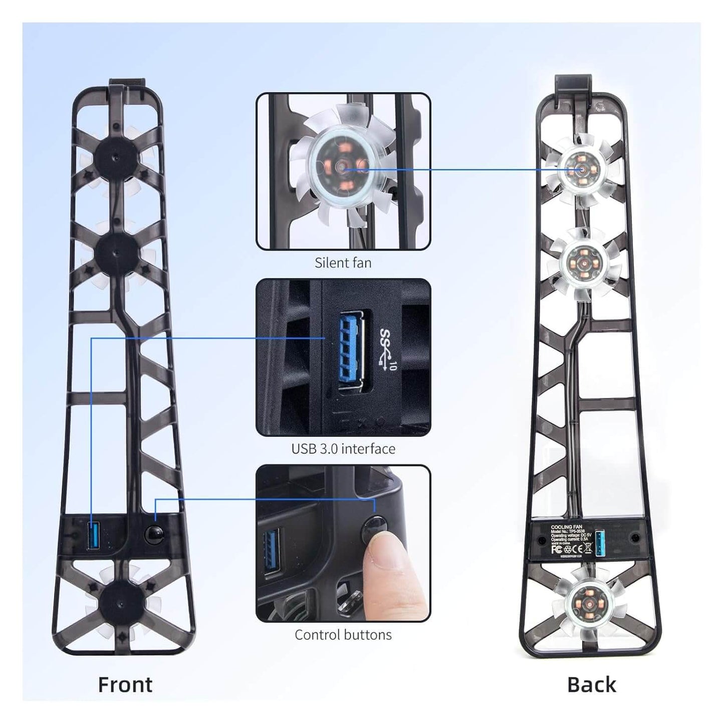 PS5 Pro Cooling Fan with USB Port, Triple High-Speed Fans for Efficient Heat Dissipation, Adjustable Speed Modes, Blue LED Lights, Quiet Operation for PlayStation 5 Pro Console
