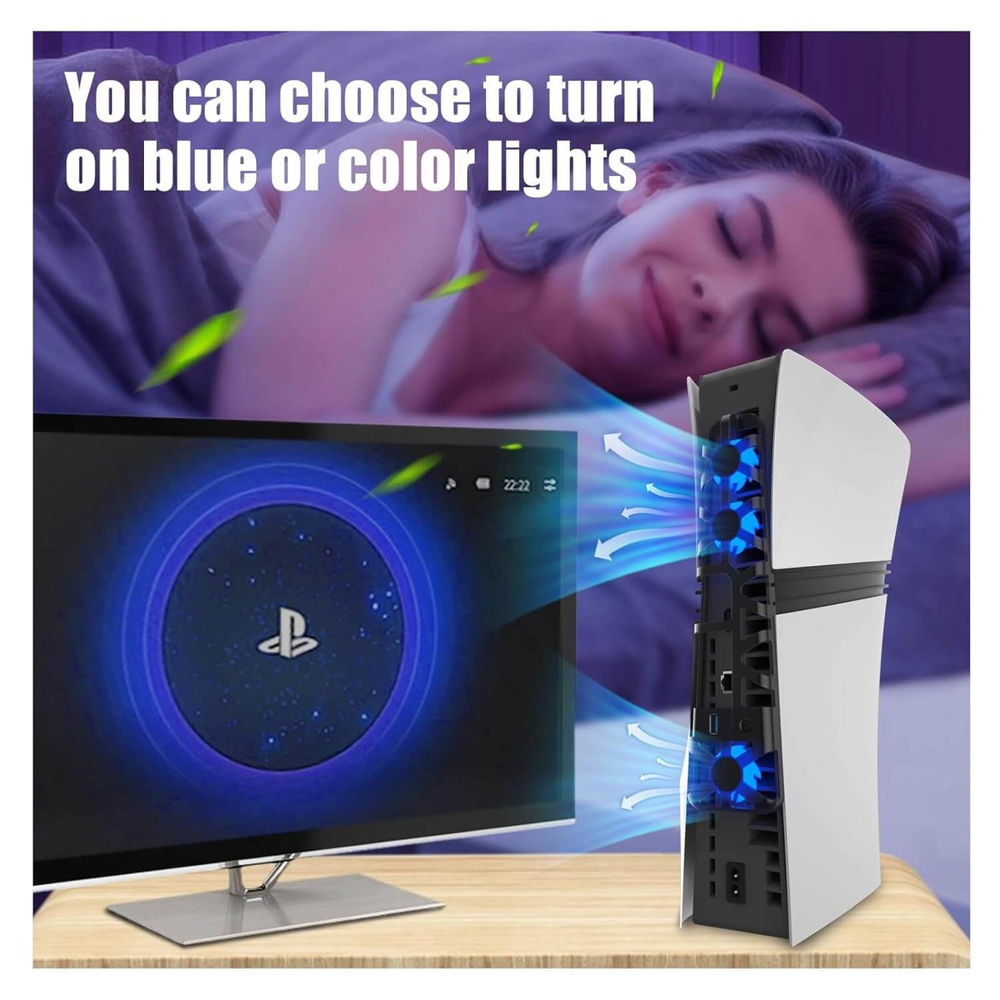 PS5 Pro Cooling Fan with USB Port, Triple High-Speed Fans for Efficient Heat Dissipation, Adjustable Speed Modes, Blue LED Lights, Quiet Operation for PlayStation 5 Pro Console