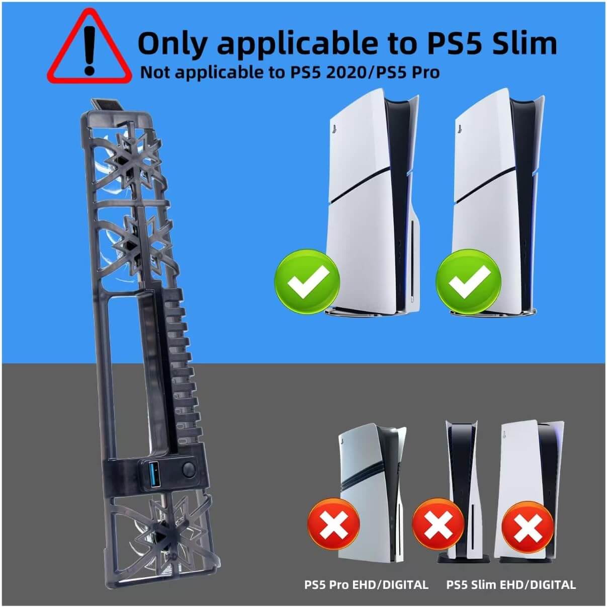 NANANINO PS5 Slim Cooling Fans, Cooling Fan for PlayStation 5 Slim Disc Edition/Digital Edition with RGB Lighting and USB 3.0 Port(NOT for PS5 Pro)