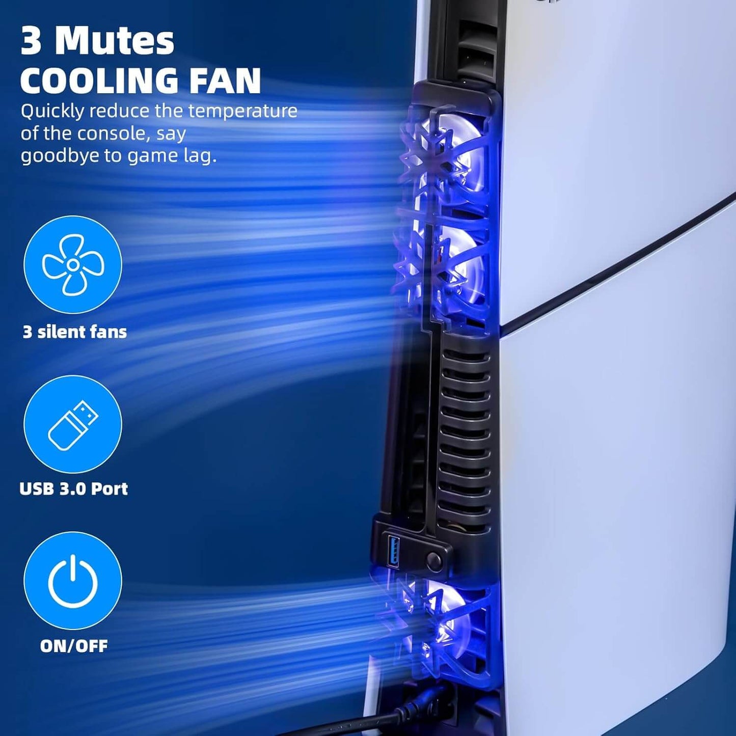 NANANINO PS5 Slim Cooling Fans, Cooling Fan for PlayStation 5 Slim Disc Edition/Digital Edition with RGB Lighting and USB 3.0 Port(NOT for PS5 Pro)