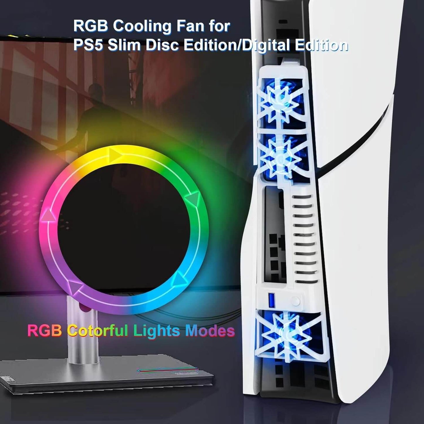 NANANINO Cooling Fan for PS5 Slim Console, Cooler Accessories with 3 High-Speed Fans, Quiet Cooling System with LED Light and USB 3.0 Port for PS5 Slim Digital & Discs Edition - White(NOT for PS5 Pro)