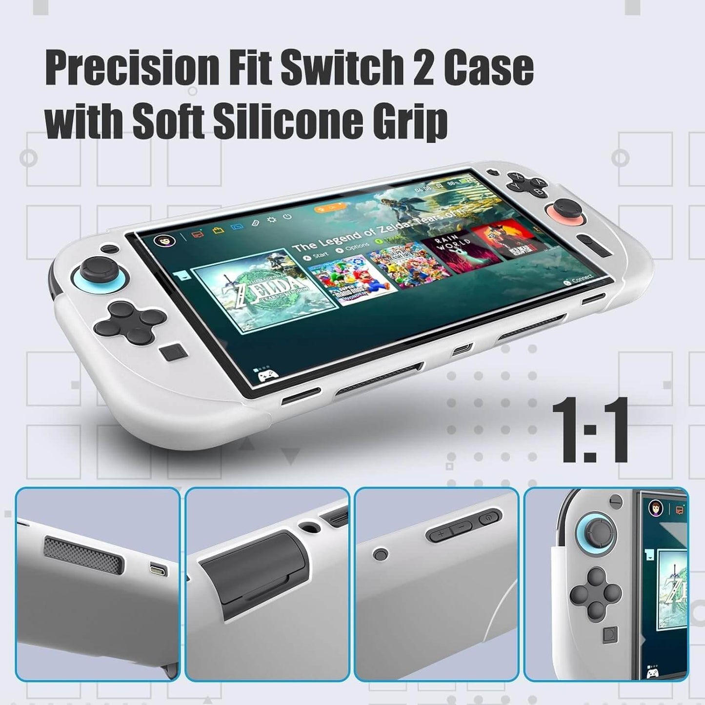 Switch 2 Carrying Case, Travel Hard Shell Storage Bag with Silicone Protective Cover, 2 Tempered Glass Screen Protectors & 2 Thumb Grips, Fits Switch 2 Accessories – Black