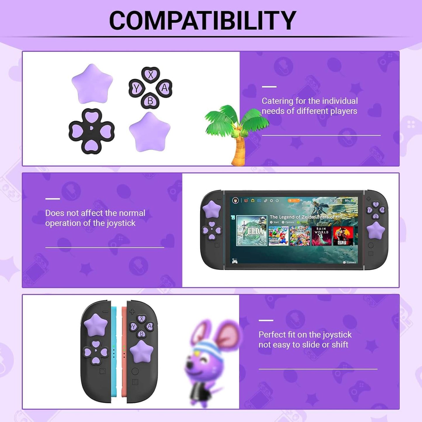 Switch 2 Button Caps and Joystick Stickers Set – Soft Non-Slip Switch 2 Thumb Grips for Enhanced Control, Cute Eco-Friendly Button Covers