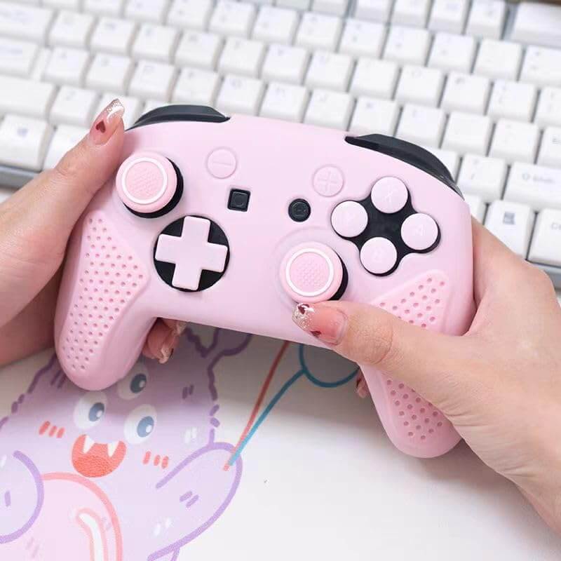 NANANINO Switch Pro Controller Button Set, Silicone Cross D-Pad Button Cover Set Joystick Cover - ABXY Button Stickers, Cute Switch Pro Controller Thumb Grips and Dpad Caps - Pink