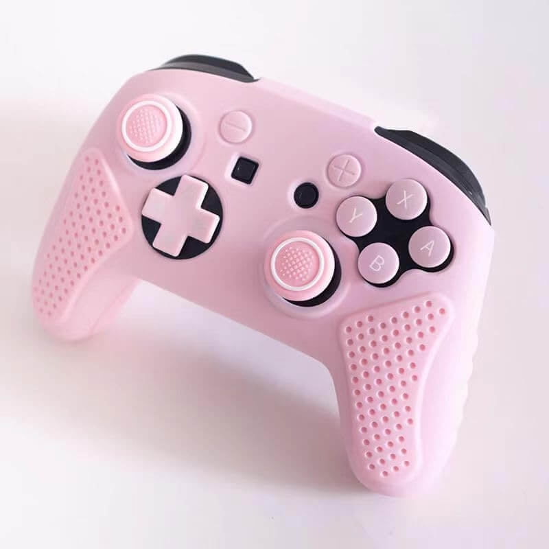 NANANINO Switch Pro Controller Button Set, Silicone Cross D-Pad Button Cover Set Joystick Cover - ABXY Button Stickers, Cute Switch Pro Controller Thumb Grips and Dpad Caps - Pink