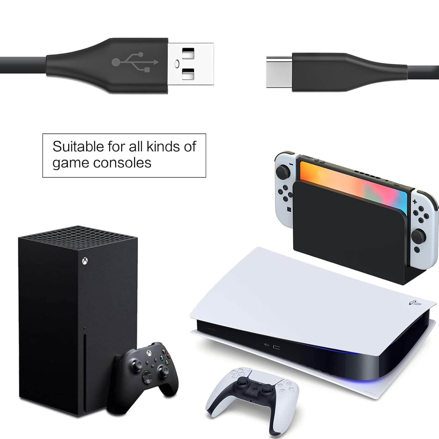 NANANINO USB-C Charging Cable for Switch, PS5 & Xbox Controllers – Fast & Safe Power Cord