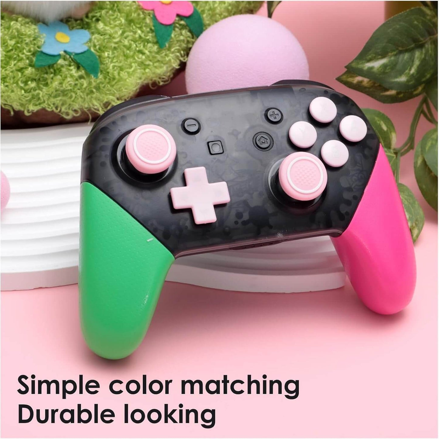 NANANINO Switch Pro Controller Button Set, Silicone Cross D-Pad Button Cover Set Joystick Cover - ABXY Button Stickers, Cute Switch Pro Controller Thumb Grips and Dpad Caps - Pink