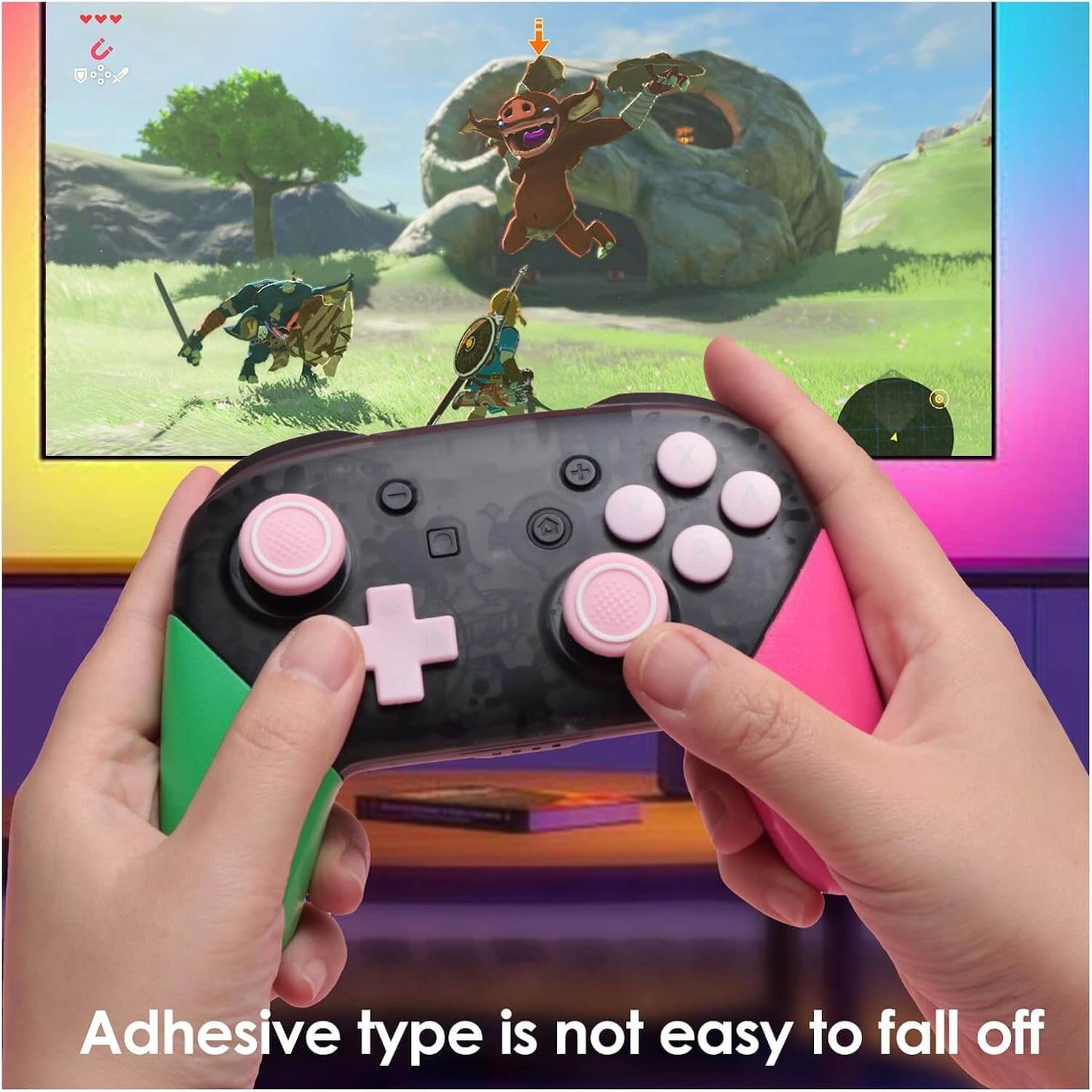 NANANINO Switch Pro Controller Button Set, Silicone Cross D-Pad Button Cover Set Joystick Cover - ABXY Button Stickers, Cute Switch Pro Controller Thumb Grips and Dpad Caps - Pink