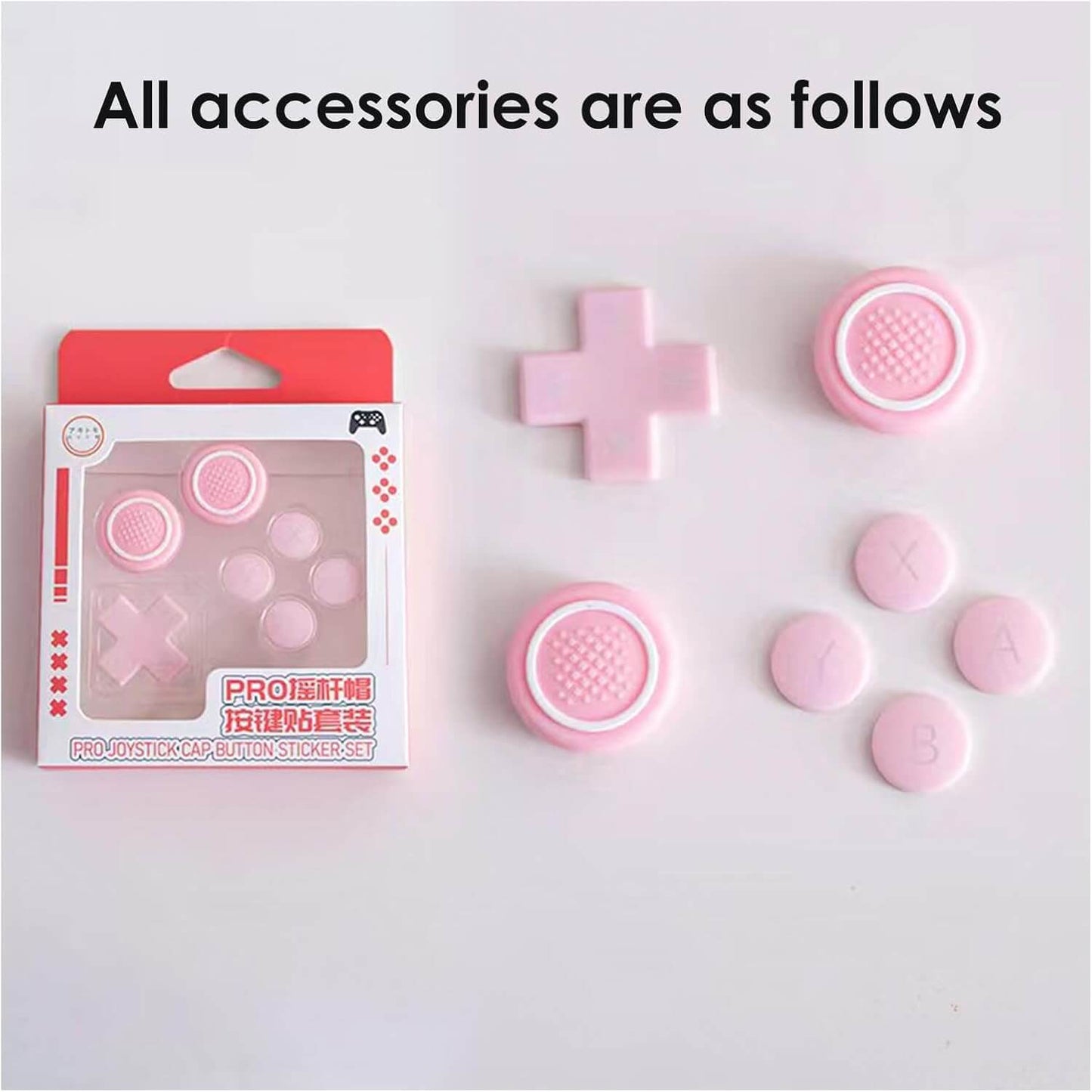 NANANINO Switch Pro Controller Button Set, Silicone Cross D-Pad Button Cover Set Joystick Cover - ABXY Button Stickers, Cute Switch Pro Controller Thumb Grips and Dpad Caps - Pink