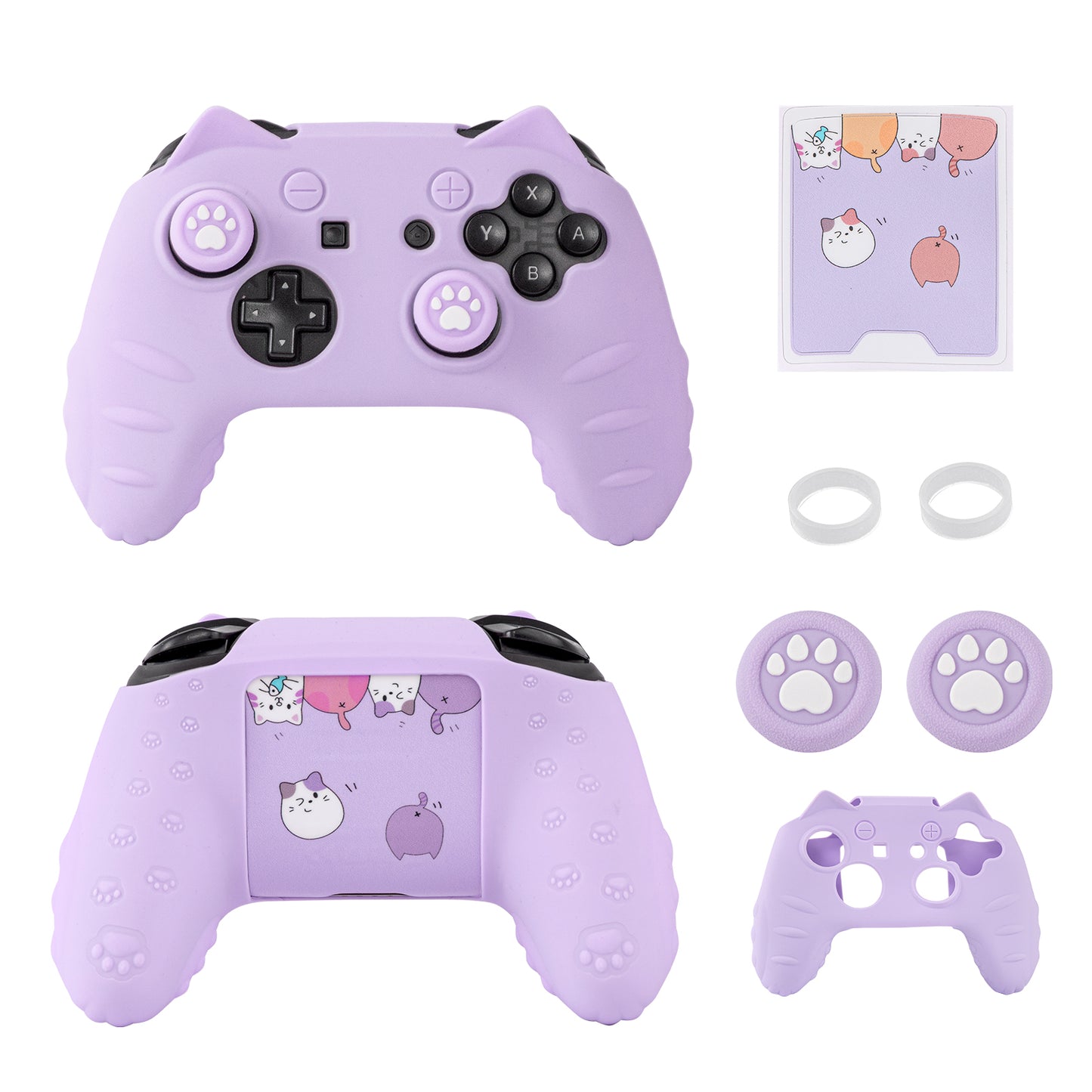 Cute Cat Paw Skin for Switch Pro Controller - Soft Silicone Protective Cover with Thumb Grip Caps and Stickers, Personalized Gaming Accessory for Kids & Cat Lovers - Pink