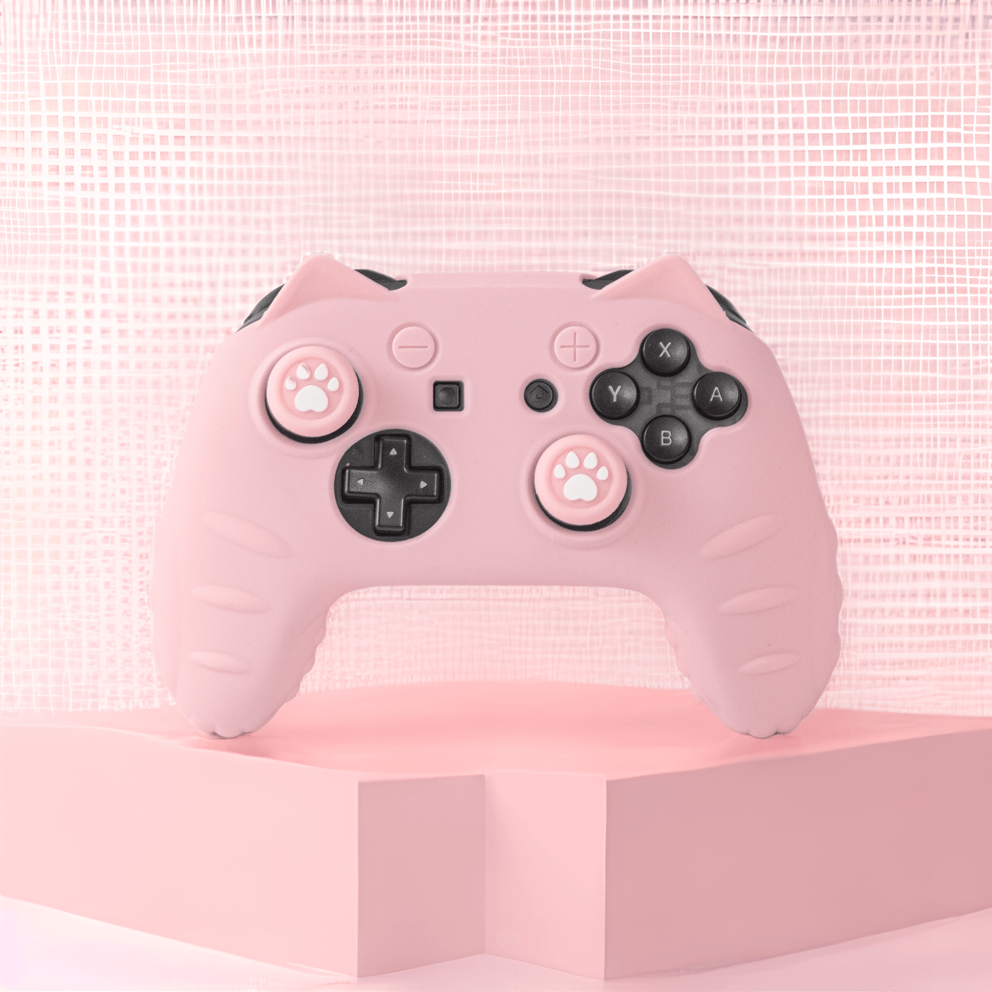 Cute Cat Paw Skin for Switch Pro Controller - Soft Silicone Protective Cover with Thumb Grip Caps and Stickers, Personalized Gaming Accessory for Kids & Cat Lovers - Pink