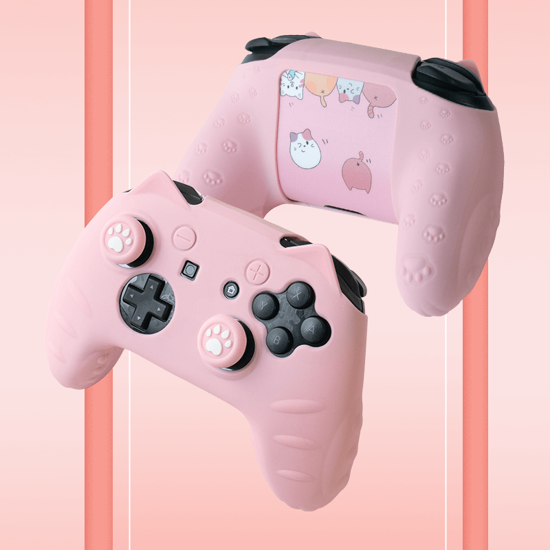 Cute Cat Paw Skin for Switch Pro Controller - Soft Silicone Protective Cover with Thumb Grip Caps and Stickers, Personalized Gaming Accessory for Kids & Cat Lovers - Pink