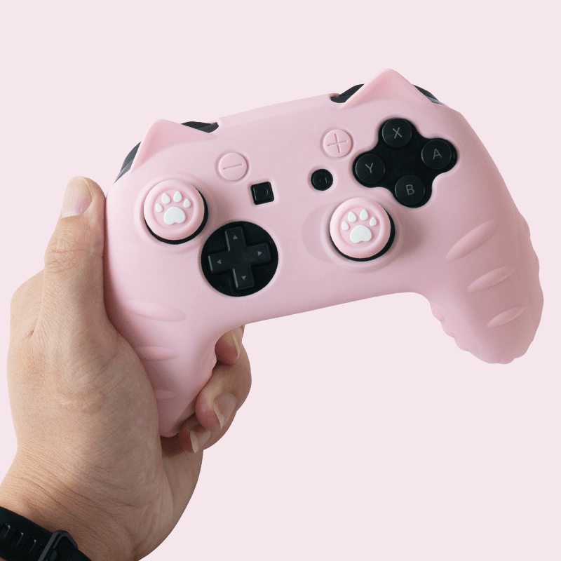 Cute Cat Paw Skin for Switch Pro Controller - Soft Silicone Protective Cover with Thumb Grip Caps and Stickers, Personalized Gaming Accessory for Kids & Cat Lovers - Pink