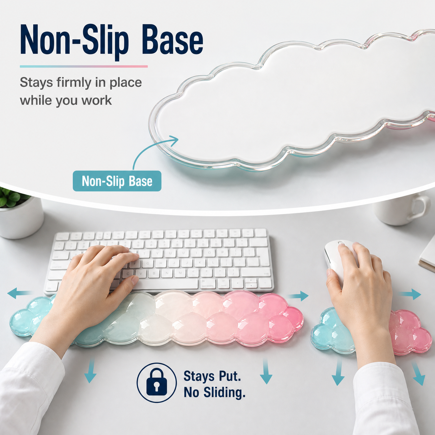 Non-slip base design of cloud gel keyboard and mouse wrist rest set