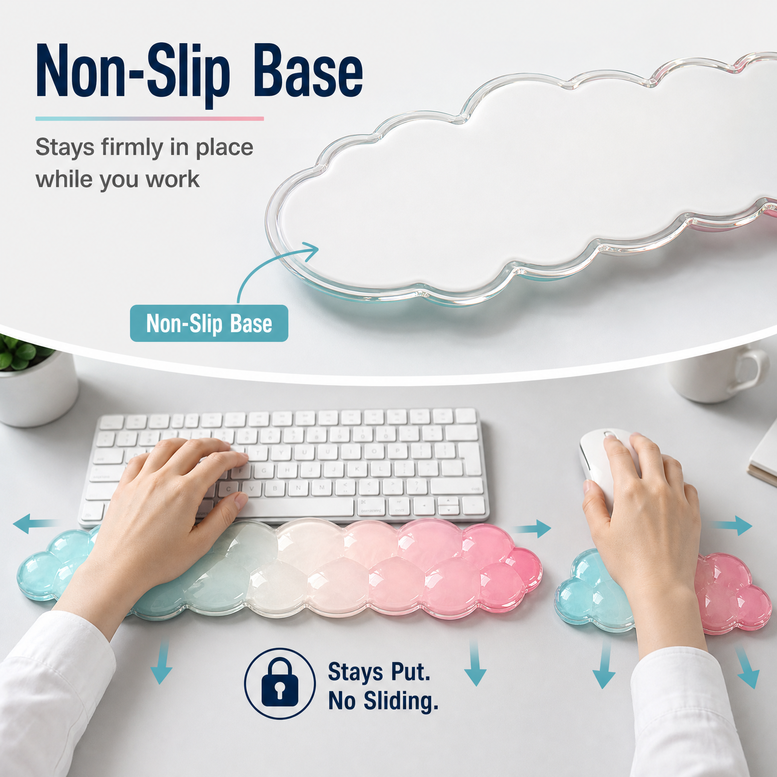 Non-slip base design of cloud gel keyboard and mouse wrist rest set