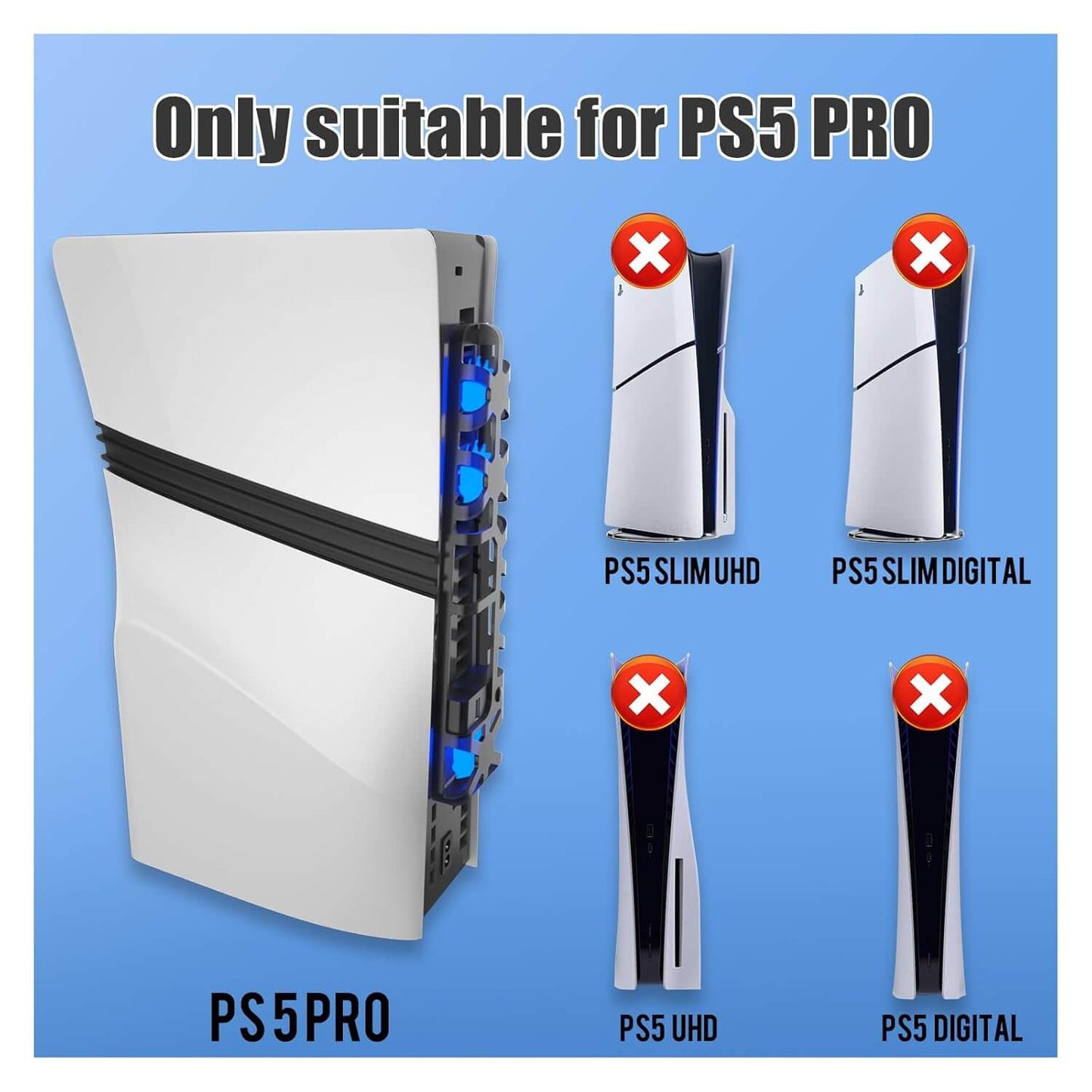 PS5 Pro Cooling Fan with USB Port, Triple High-Speed Fans for Efficient Heat Dissipation, Adjustable Speed Modes, Blue LED Lights, Quiet Operation for PlayStation 5 Pro Console