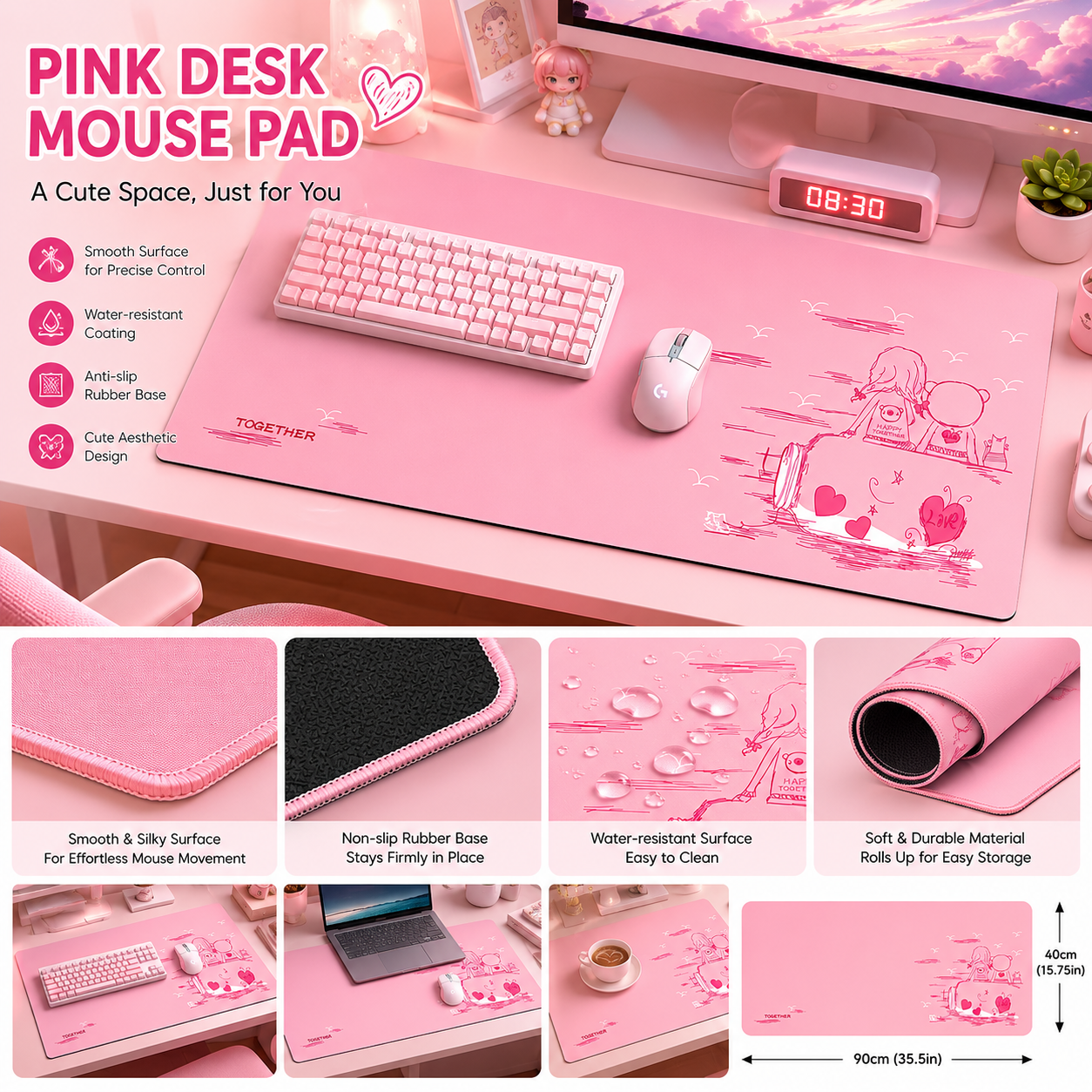 Pink Desk Mouse Pad – Large Cute Desk Mat