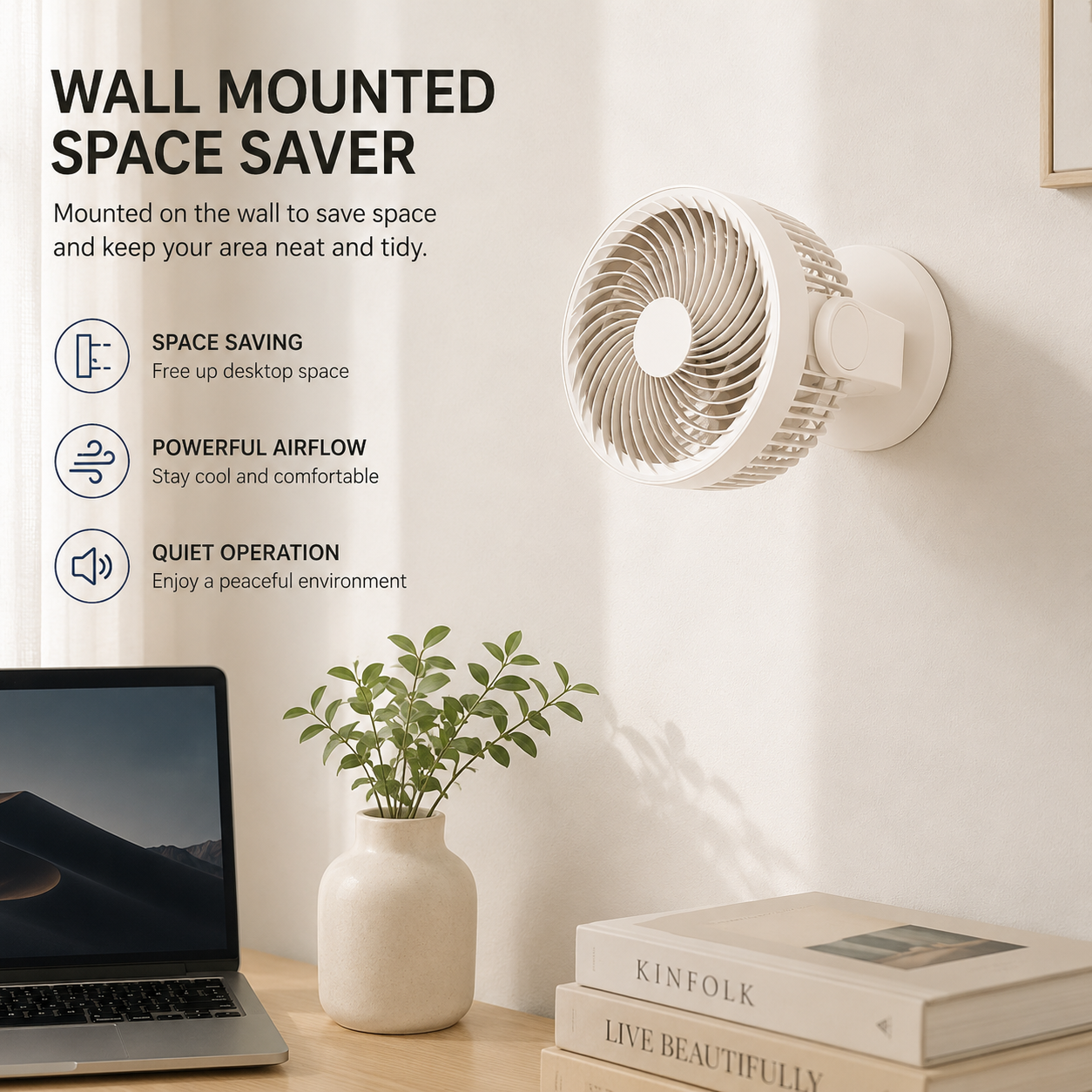 Wall mounted air circulator fan for space saving cooling