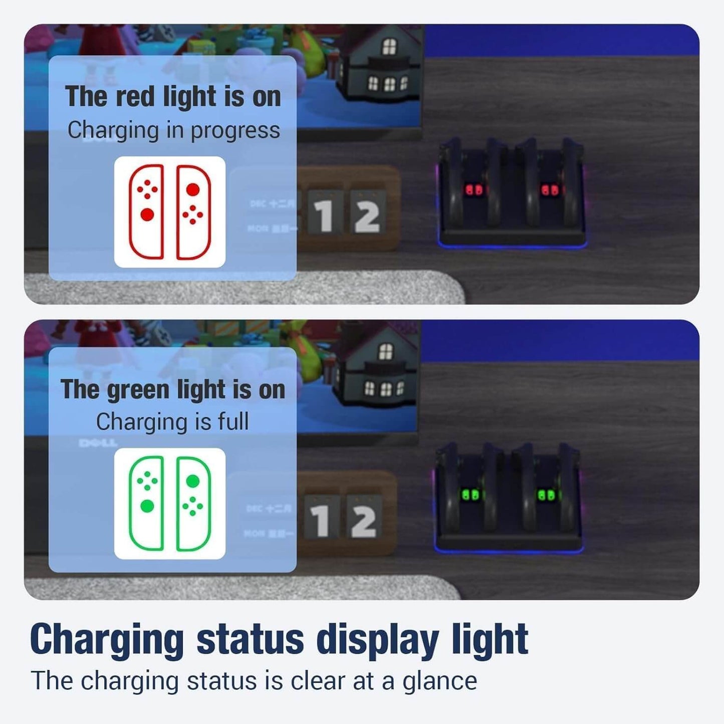 NANANINO Switch 2 Controller Charging Dock, 4-in-1 Magnetic Fast Charger for Joy-Con 2 Controllers with Wall Mount, Smart RGB Lighting, Compact Nintendo Switch 2 Controller Charger