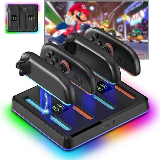 NANANINO Switch 2 Controller Charging Dock, 4-in-1 Magnetic Fast Charger for Joy-Con 2 Controllers with Wall Mount, Smart RGB Lighting, Compact Nintendo Switch 2 Controller Charger