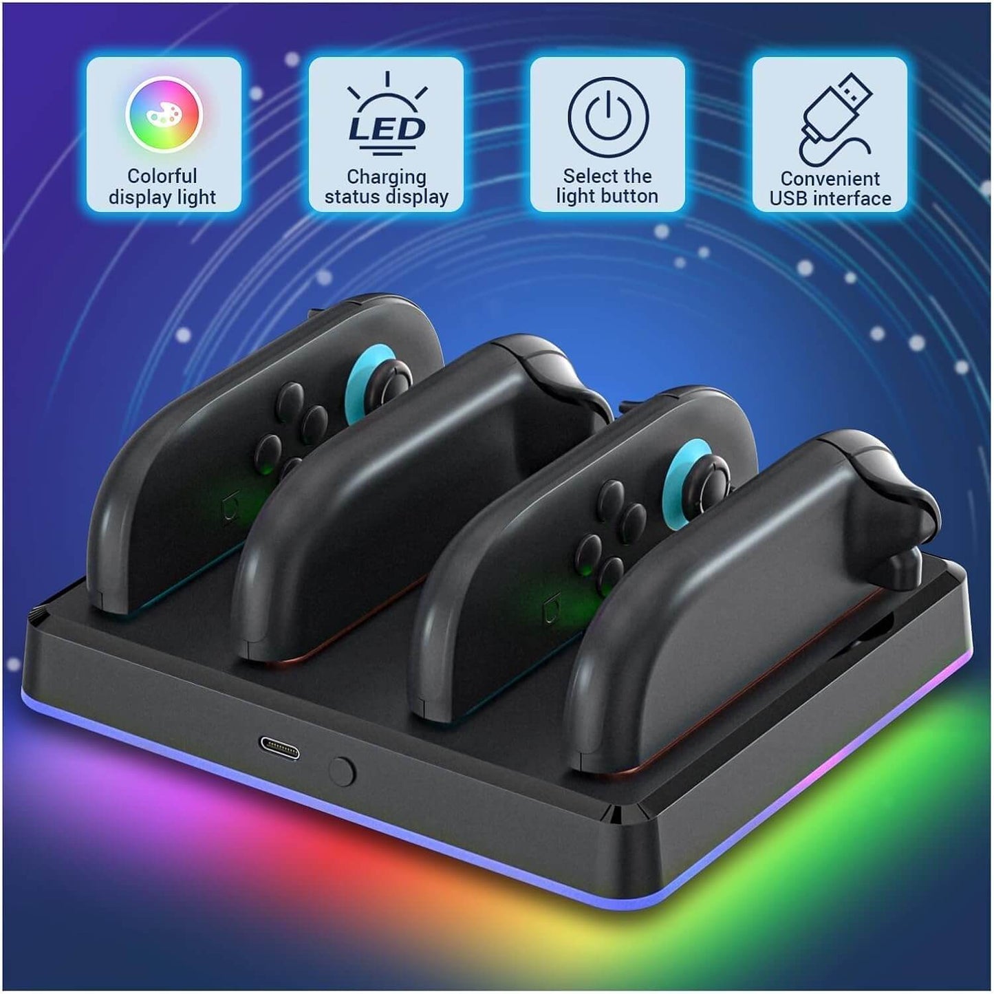 NANANINO Switch 2 Controller Charging Dock, 4-in-1 Magnetic Fast Charger for Joy-Con 2 Controllers with Wall Mount, Smart RGB Lighting, Compact Nintendo Switch 2 Controller Charger