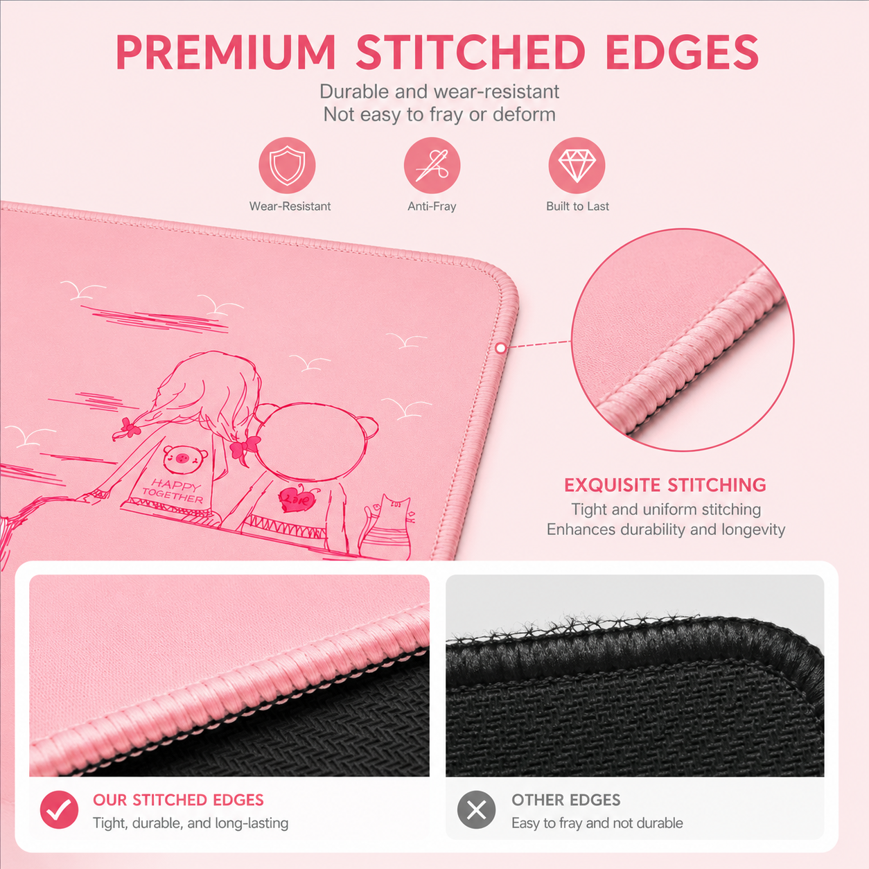 Cute pink desk mouse pad for pink gaming setup