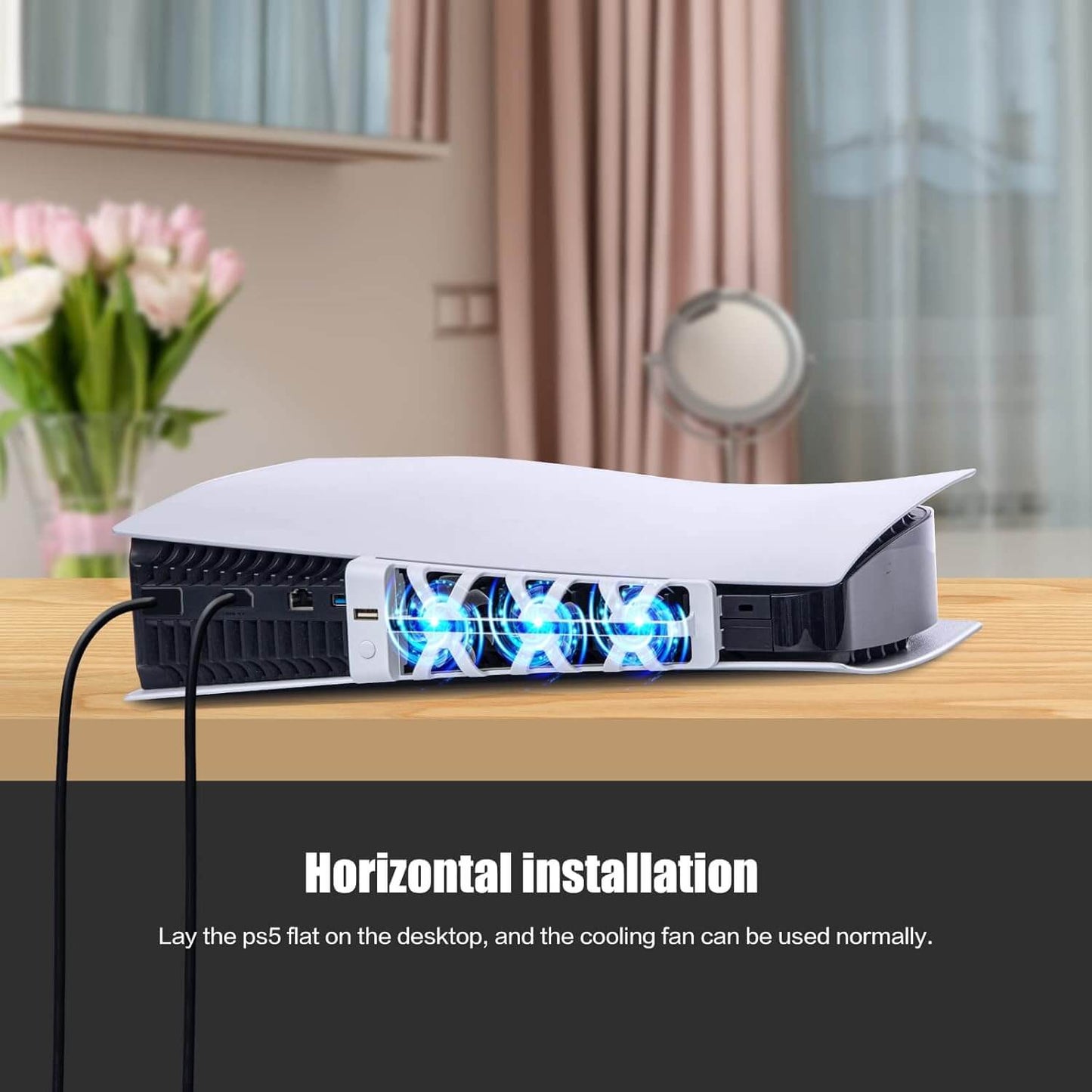 Upgraded PS5 Cooling Fan with LED Light and USB Port - Quiet Fan for PS5 Accessories - Suitable for Sony PS5 Digital/Disc Edition - White (NOT for PS5 Slim/PS5 Pro)