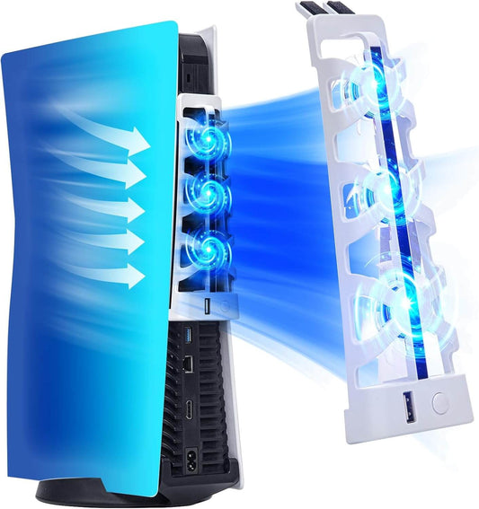 Upgraded PS5 Cooling Fan with LED Light and USB Port - Quiet Fan for PS5 Accessories - Suitable for Sony PS5 Digital/Disc Edition - White (NOT for PS5 Slim/PS5 Pro)