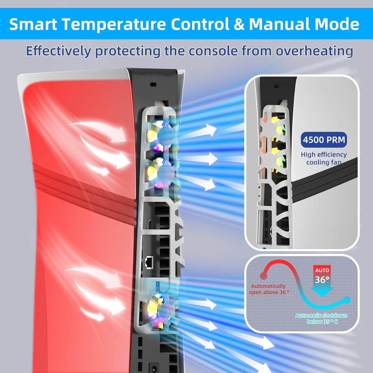PS5 Pro Cooling Fan, Auto Fan Speed Adjustable by Temperature, PlayStation 5 Pro Cooling Fan Compatible with PS5 Pro Console (NOT for PS5 Slim/the original PS5)