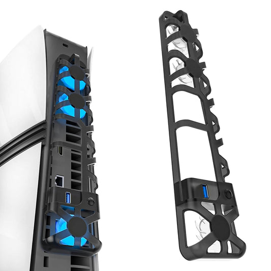 PS5 Pro Cooling Fan with USB Port, Triple High-Speed Fans for Efficient Heat Dissipation, Adjustable Speed Modes, Blue LED Lights, Quiet Operation for PlayStation 5 Pro Console