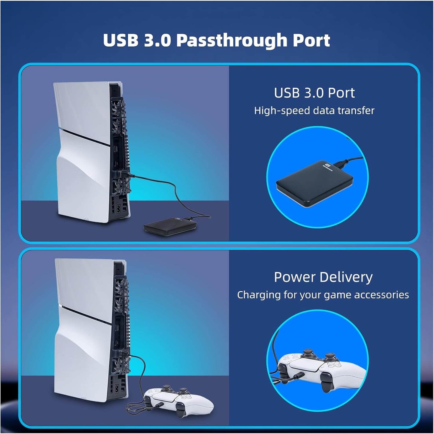 NANANINO PS5 Slim Cooling Fans, Cooling Fan for PlayStation 5 Slim Disc Edition/Digital Edition with RGB Lighting and USB 3.0 Port(NOT for PS5 Pro)