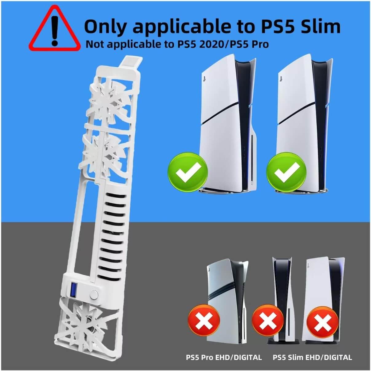 NANANINO Cooling Fan for PS5 Slim Console, Cooler Accessories with 3 High-Speed Fans, Quiet Cooling System with LED Light and USB 3.0 Port for PS5 Slim Digital & Discs Edition - White(NOT for PS5 Pro)