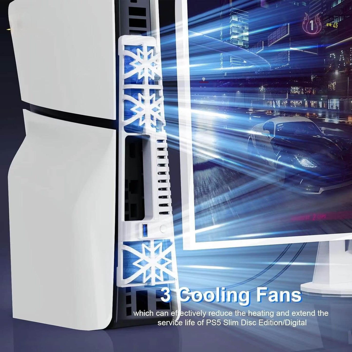 NANANINO Cooling Fan for PS5 Slim Console, Cooler Accessories with 3 High-Speed Fans, Quiet Cooling System with LED Light and USB 3.0 Port for PS5 Slim Digital & Discs Edition - White(NOT for PS5 Pro)