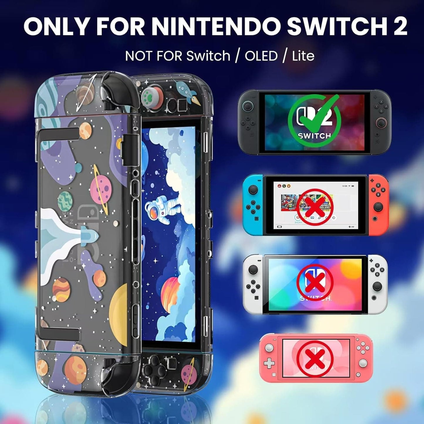 Protective Case Compatible with Switch 2 Console, Clear Hard Shell Cover with Space Galaxy Pattern, Anti-Scratch Shock-Absorbing Full Coverage Fit for Switch 2 Game Console