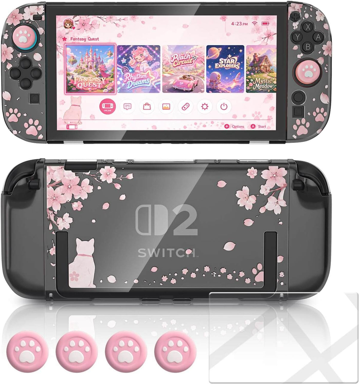 Switch 2 Case for Nintendo Switch 2, Protective Cherry Blossom Cover