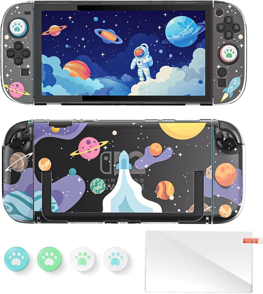 Protective Case Compatible with Switch 2 Console, Clear Hard Shell Cover with Space Galaxy Pattern, Anti-Scratch Shock-Absorbing Full Coverage Fit for Switch 2 Game Console