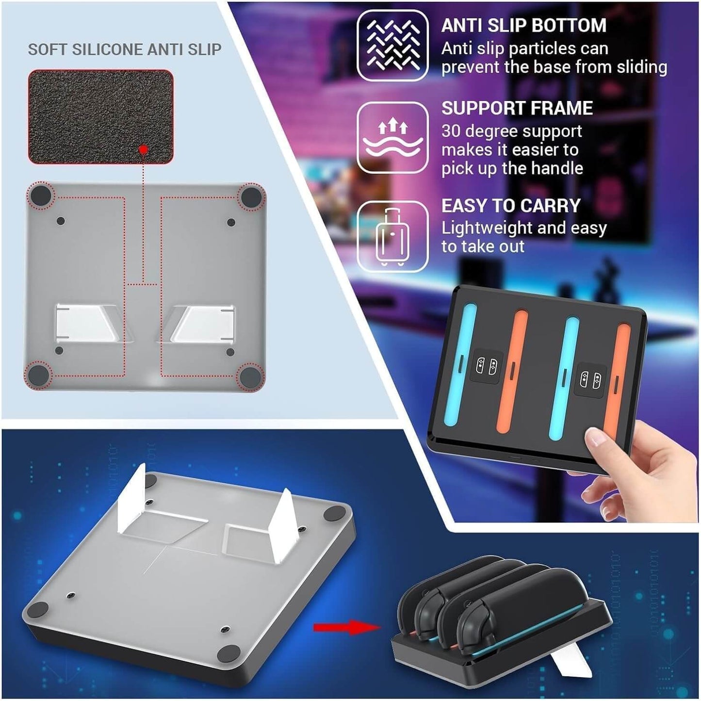 NANANINO Switch 2 Controller Charging Dock, 4-in-1 Magnetic Fast Charger for Joy-Con 2 Controllers with Wall Mount, Smart RGB Lighting, Compact Nintendo Switch 2 Controller Charger